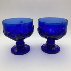 Set Of 2 Franciscan Tiffin Cobalt Blue Dessert Glasses Goblets 1970's Retro MCM